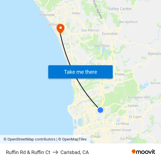 Ruffin Rd & Ruffin Ct to Carlsbad, CA map