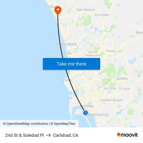 2nd St & Soledad Pl to Carlsbad, CA map