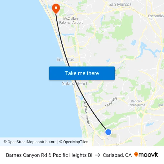 Barnes Canyon Rd & Pacific Heights Bl to Carlsbad, CA map