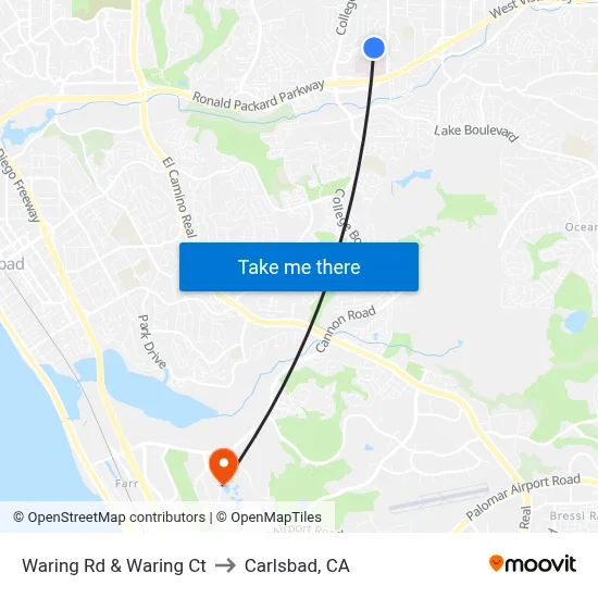 Waring Rd & Waring Ct to Carlsbad, CA map