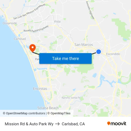 Mission Rd & Auto Park Wy to Carlsbad, CA map