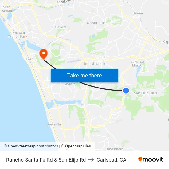 Rancho Santa Fe Rd & San Elijo Rd to Carlsbad, CA map