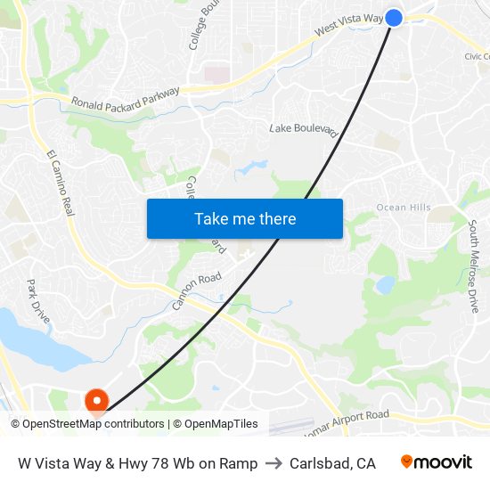 W Vista Way & Hwy 78 Wb on Ramp to Carlsbad, CA map