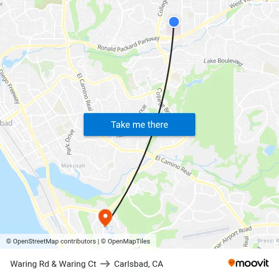 Waring Rd & Waring Ct to Carlsbad, CA map