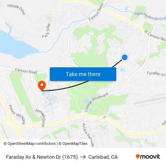 Faraday Av & Newton Dr (1675) to Carlsbad, CA map