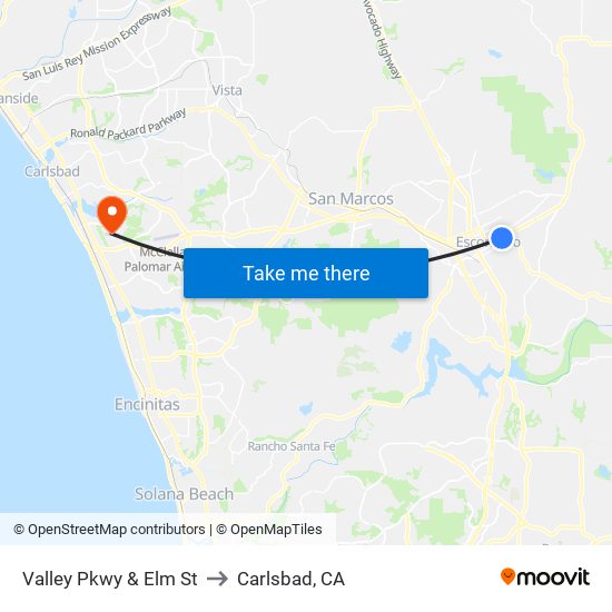 Valley Pkwy & Elm St to Carlsbad, CA map