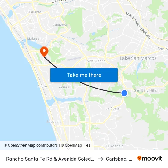 Rancho Santa Fe Rd & Avenida Soledad to Carlsbad, CA map