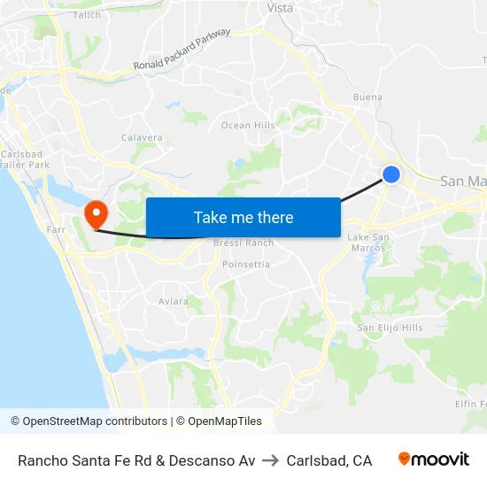 Rancho Santa Fe Rd & Descanso Av to Carlsbad, CA map