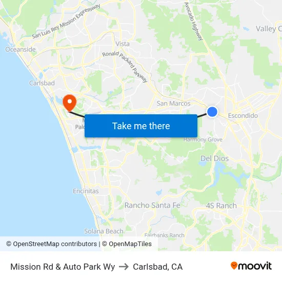 Mission Rd & Auto Park Wy to Carlsbad, CA map
