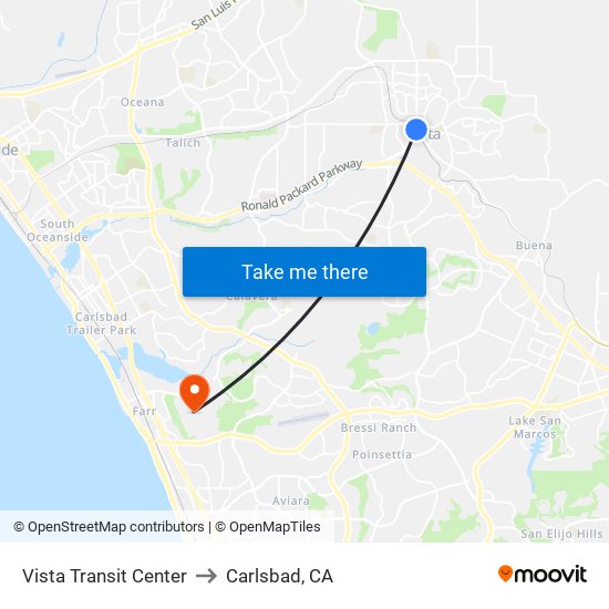 Vista Transit Center to Carlsbad, CA map