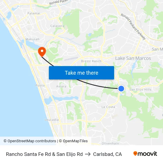 Rancho Santa Fe Rd & San Elijo Rd to Carlsbad, CA map