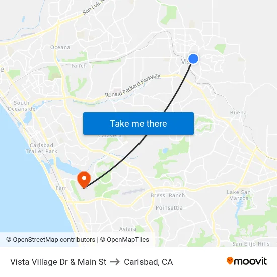 Vista Village Dr & Main St to Carlsbad, CA map