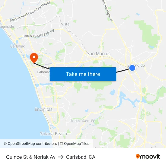 Quince St & Norlak Av to Carlsbad, CA map