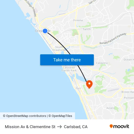 Mission Av & Clementine St to Carlsbad, CA map