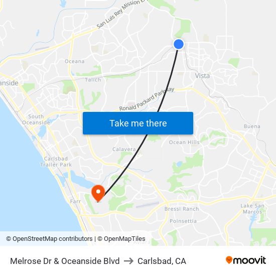 Melrose Dr & Oceanside Blvd to Carlsbad, CA map