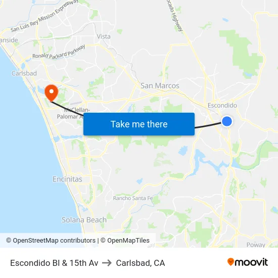 Escondido Bl & 15th Av to Carlsbad, CA map