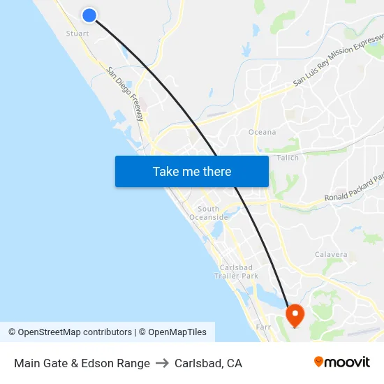 Main Gate & Edson Range to Carlsbad, CA map
