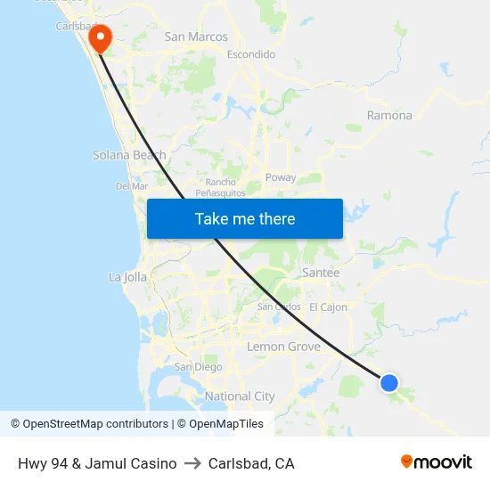 Hwy 94 & Jamul Casino to Carlsbad, CA map