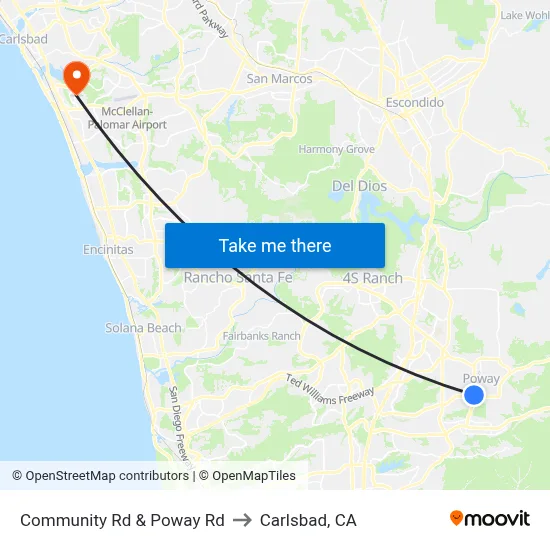 Community Rd & Poway Rd to Carlsbad, CA map