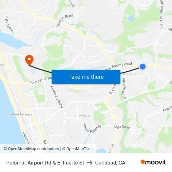 Palomar Airport Rd & El Fuerte St to Carlsbad, CA map