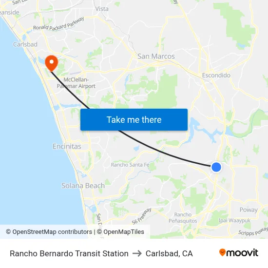 Rancho Bernardo Transit Station to Carlsbad, CA map