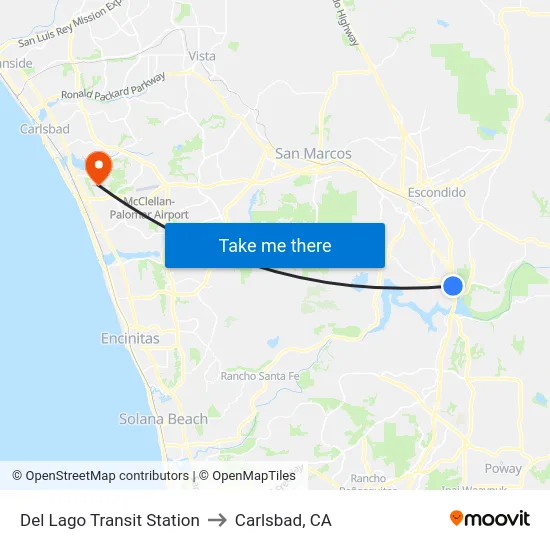 Del Lago Transit Station to Carlsbad, CA map