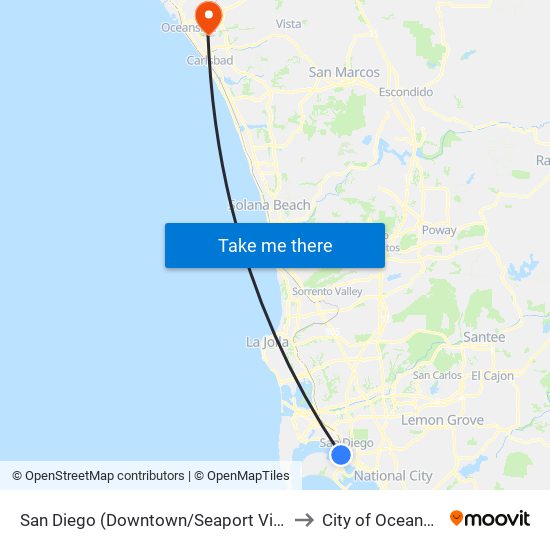 San Diego (Downtown/Seaport Village) to City of Oceanside map