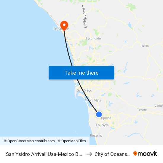 San Ysidro Arrival: Usa-Mexico Border to City of Oceanside map