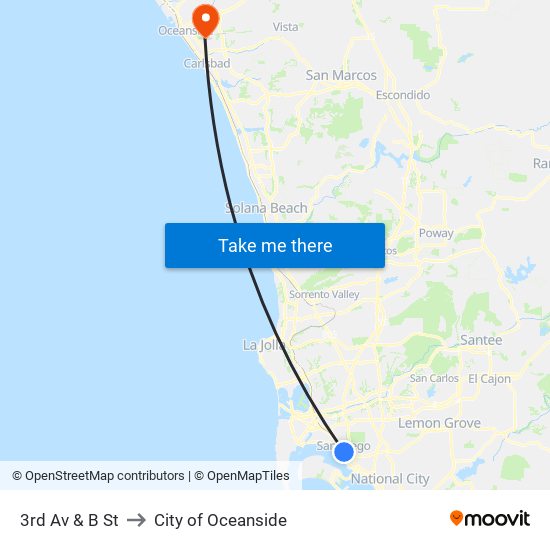 3rd Av & B St to City of Oceanside map