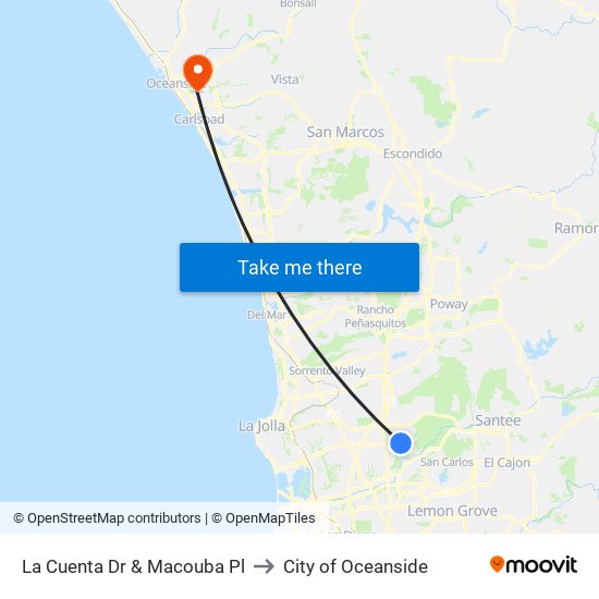 La Cuenta Dr & Macouba Pl to City of Oceanside map