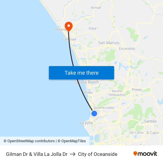 Gilman Dr & Villa La Jolla Dr to City of Oceanside map