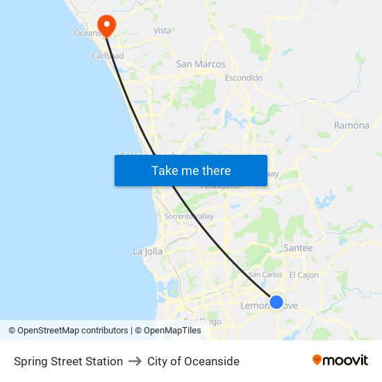 Spring Street Station to City of Oceanside map