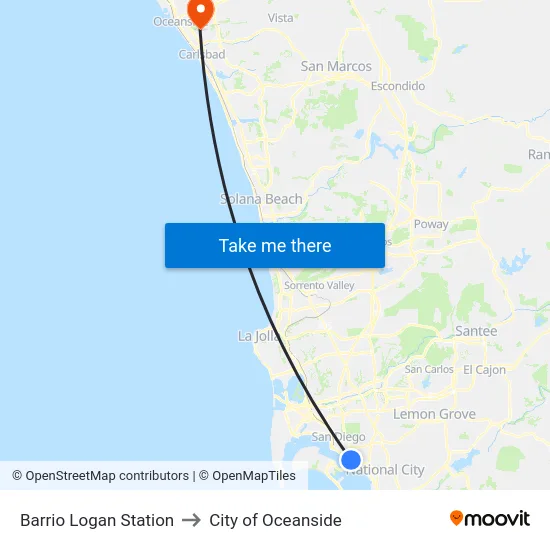 Barrio Logan Station to City of Oceanside map