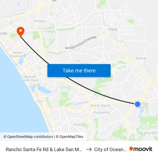 Rancho Santa Fe Rd & Lake San Marcos Dr to City of Oceanside map