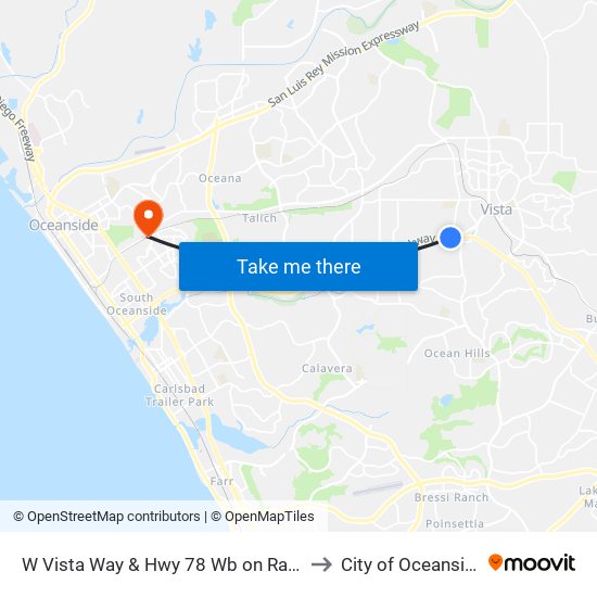 W Vista Way & Hwy 78 Wb on Ramp to City of Oceanside map