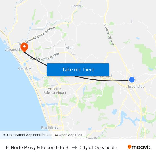 El Norte Pkwy & Escondido Bl to City of Oceanside map