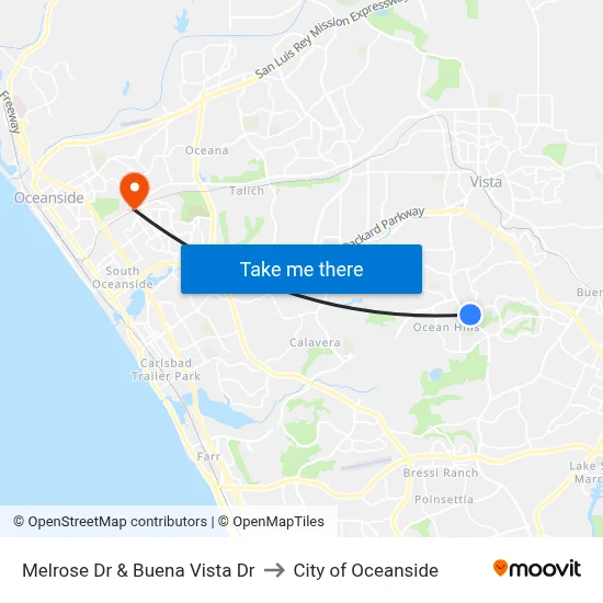 Melrose Dr & Buena Vista Dr to City of Oceanside map