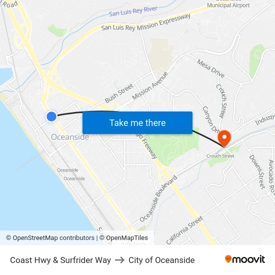 Coast Hwy & Surfrider Way to City of Oceanside map