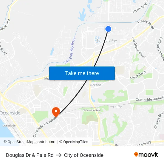 Douglas Dr & Pala Rd to City of Oceanside map
