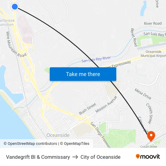 Vandegrift Bl & Commissary to City of Oceanside map
