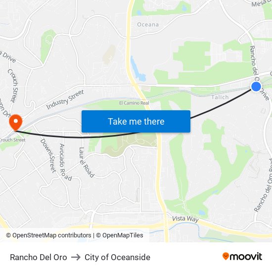 Rancho Del Oro to City of Oceanside map