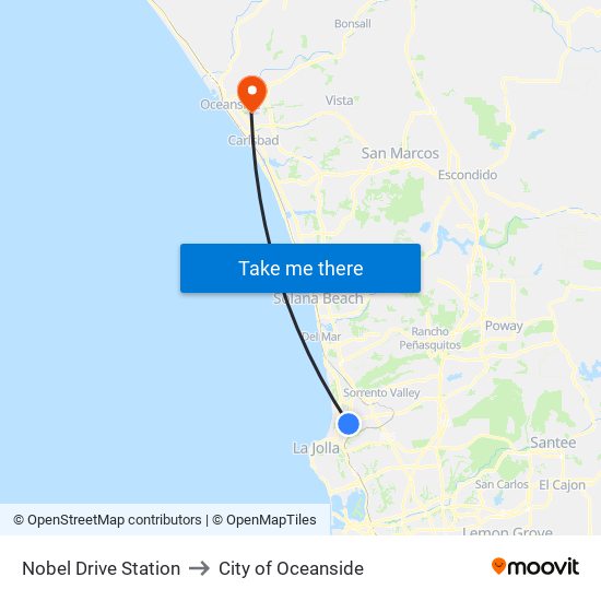 Nobel Drive Station to City of Oceanside map