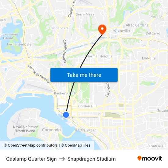 Gaslamp Quarter Sign to Snapdragon Stadium map