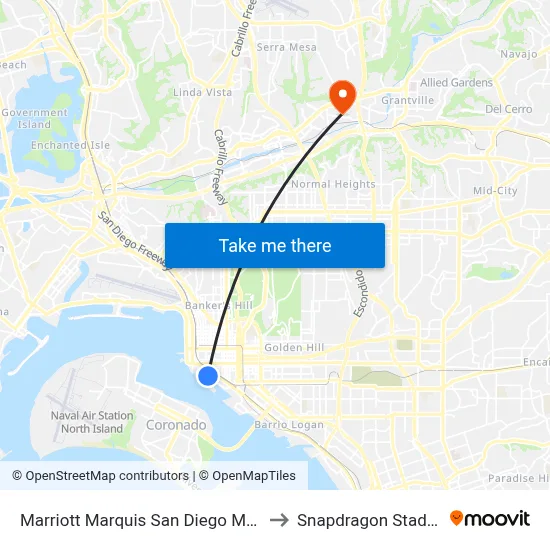 Marriott Marquis San Diego Marina to Snapdragon Stadium map