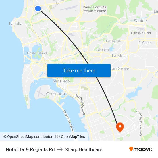 Nobel Dr & Regents Rd to Sharp Healthcare map