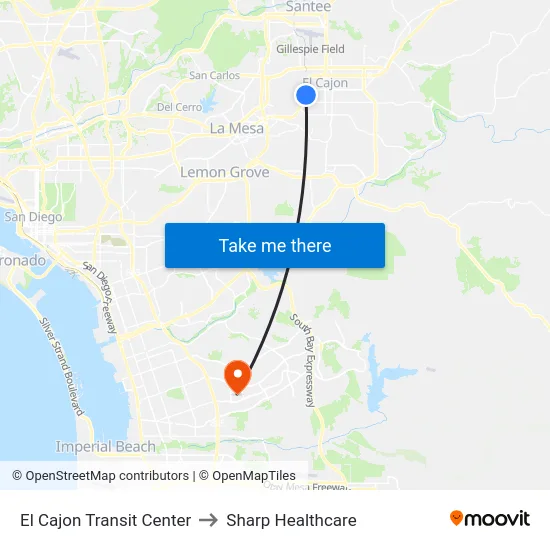 El Cajon Transit Center to Sharp Healthcare map