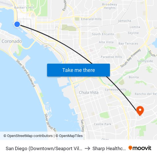 San Diego (Downtown/Seaport Village) to Sharp Healthcare map