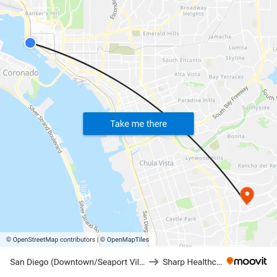 San Diego (Downtown/Seaport Village) to Sharp Healthcare map