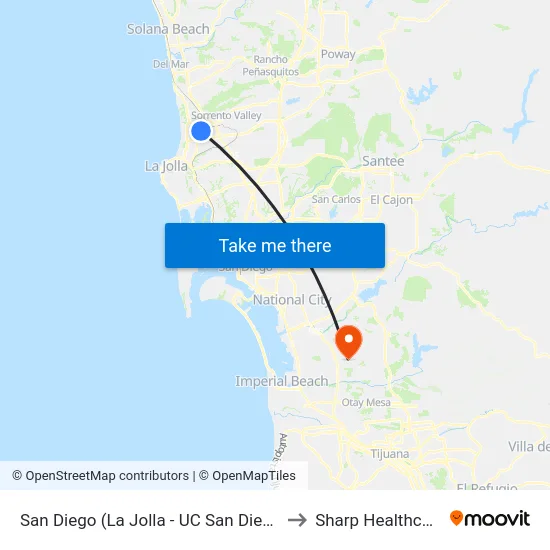 San Diego (La Jolla - UC San Diego) to Sharp Healthcare map