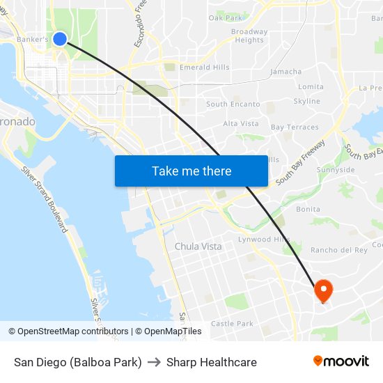 San Diego (Balboa Park) to Sharp Healthcare map